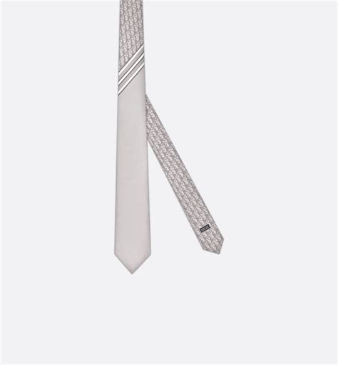 Striped Dior Oblique Tie Blue, White and Gray Silk 